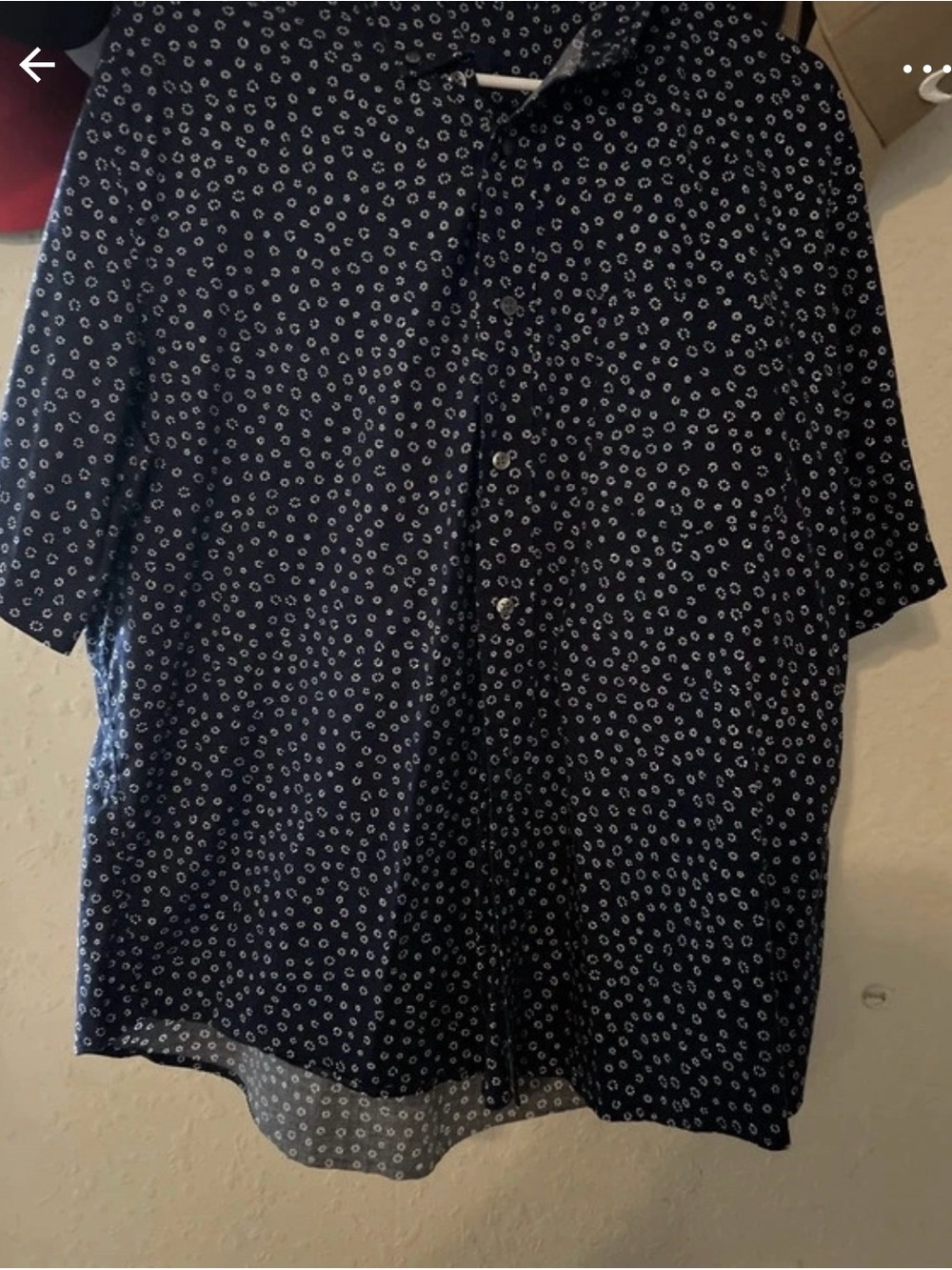 Men's Navy Short-Sleeve Button-Up Shirt with Micro Dot Print